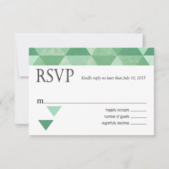 Triangles géométriques RSVP carte de réponse vert  (Devant)