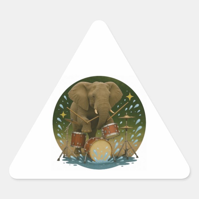 Triangulaire Sticker : Elephant Jouer des tambours dans un bain (Devant)