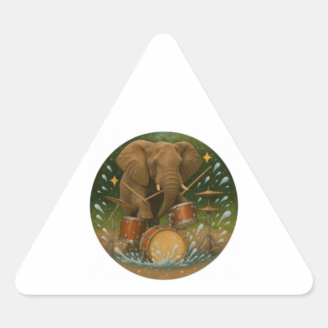 Triangulaire Sticker : Elephant Jouer des tambours dans un bain (Devant)