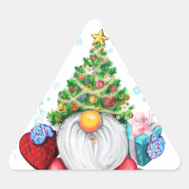 Triangulaire Sticker Gnome avec Casquette et cadeau d'arbre de  (Devant)