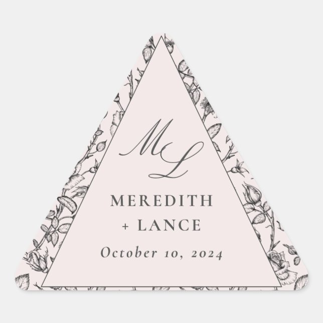 Triangulaire Sticker Mariage triangle rose Rose Monogramme Étiq (Devant)