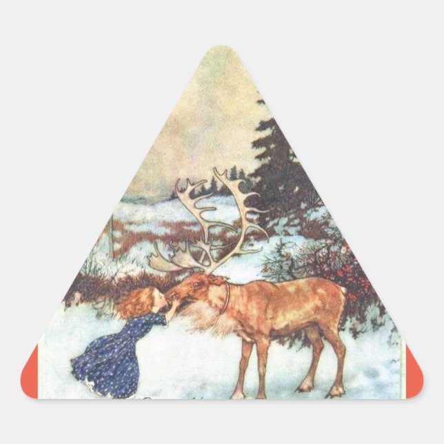 Triangulaire Sticker "Reindeer Kiss by Edmund Dulac" (Devant)