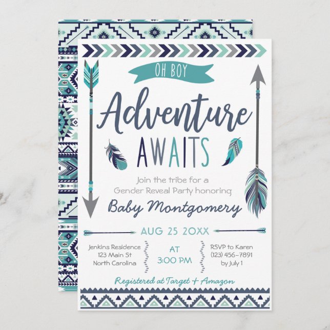 Tribal Arrows Adventure Boy Baby shower Invitation (Devant / Derrière)