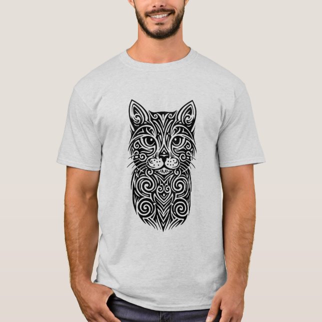 Tribal Cat Tattoo – Male Version T-Shirt (Devant)