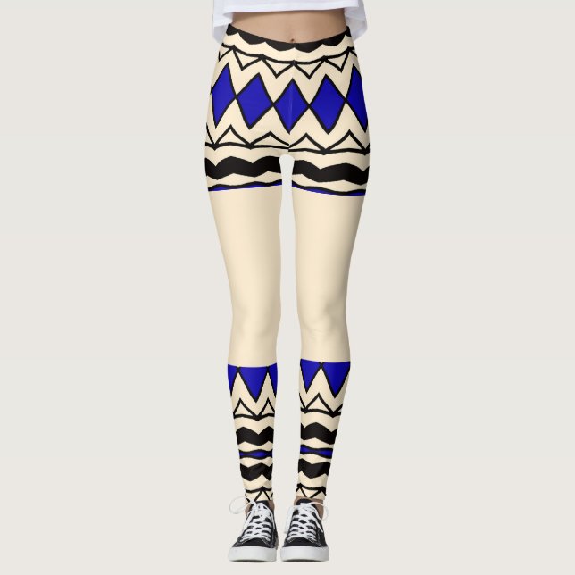 Tribal-Inspired Blue & Cream Leggings (Devant)
