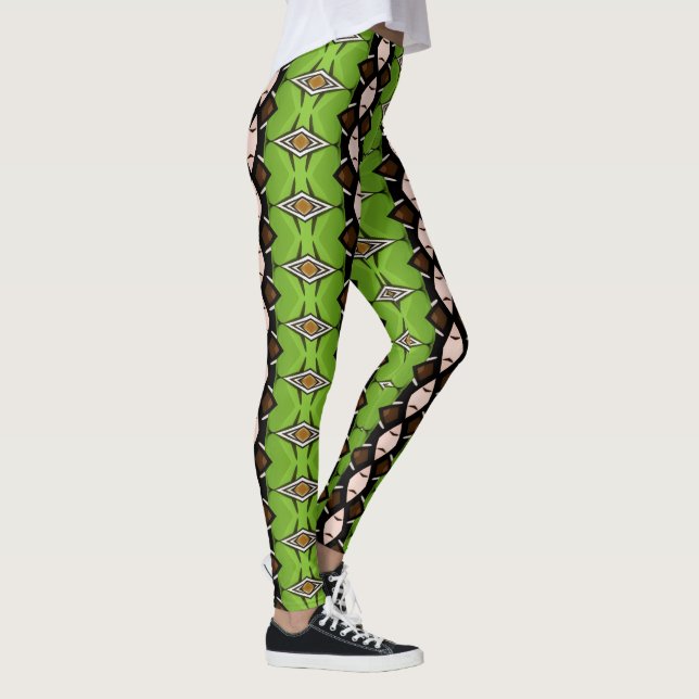 Tribal Inspired Green Patterned Leggings (Droite)