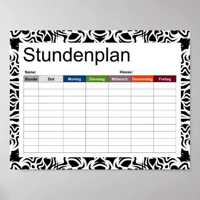 Tribal Mandala Black Timetable Poster (Devant)