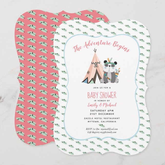 Tribal Panda Baby Girl Shower Invitation (Devant / Derrière)