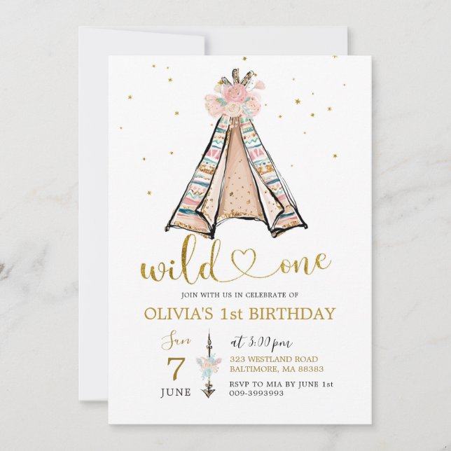 Tribal TeePee Wild Un Invitation d'anniversaire mi (Devant)