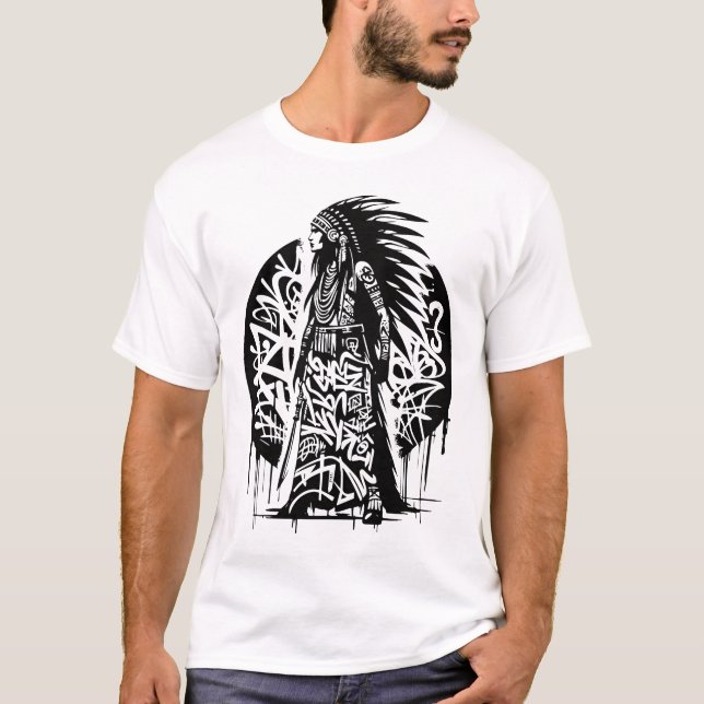 Tribal Urban Shaman Graffiti T-Shirt . Street Art. (Devant)