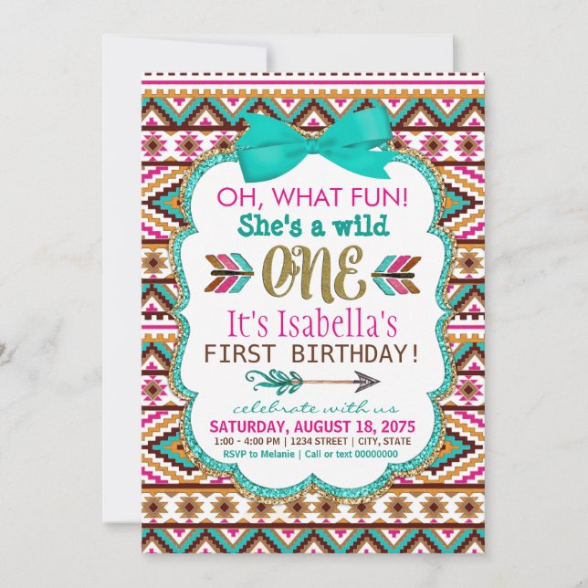 Tribal Wild One First Birthday Party Invitations (Devant)