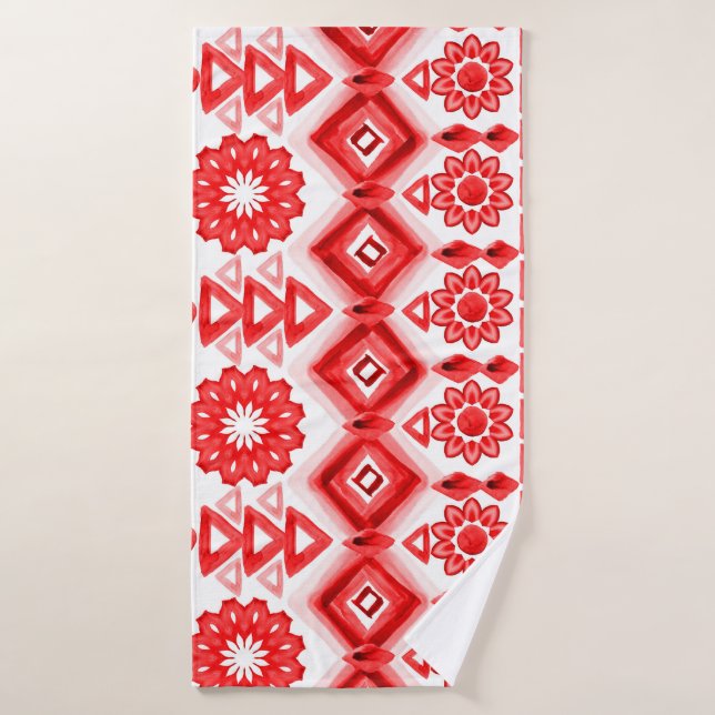 Tribus rouge, motif ethnique aquarelle. (Serviette de bain)