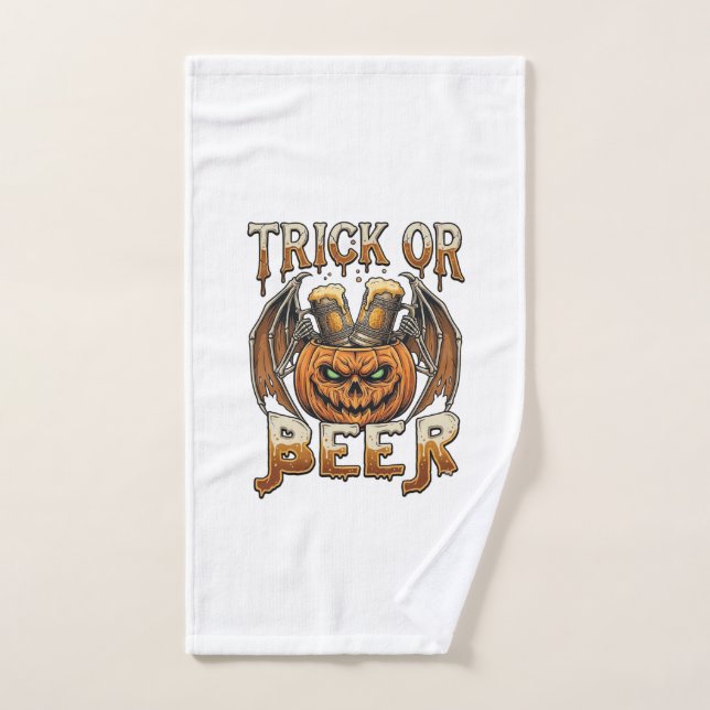 Trick Or Beer Halloween Citrouille Squelette Ailes (Serviette à main)