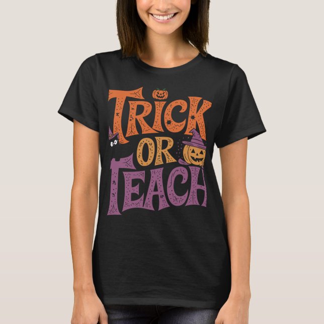 Trick Or Teach T-Shirt Rétro Halloween Prof Cool (Devant)