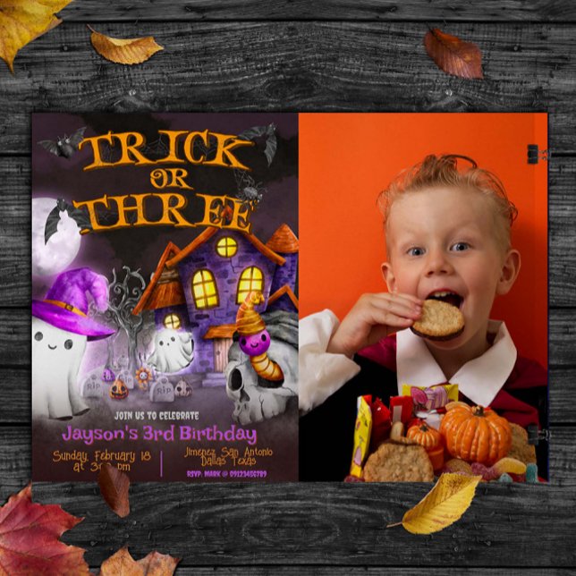 Trick or Three - Invitation d'anniversaire 3 ans S (Trick or Three - Spooky 3rd Birthday Invitation)
