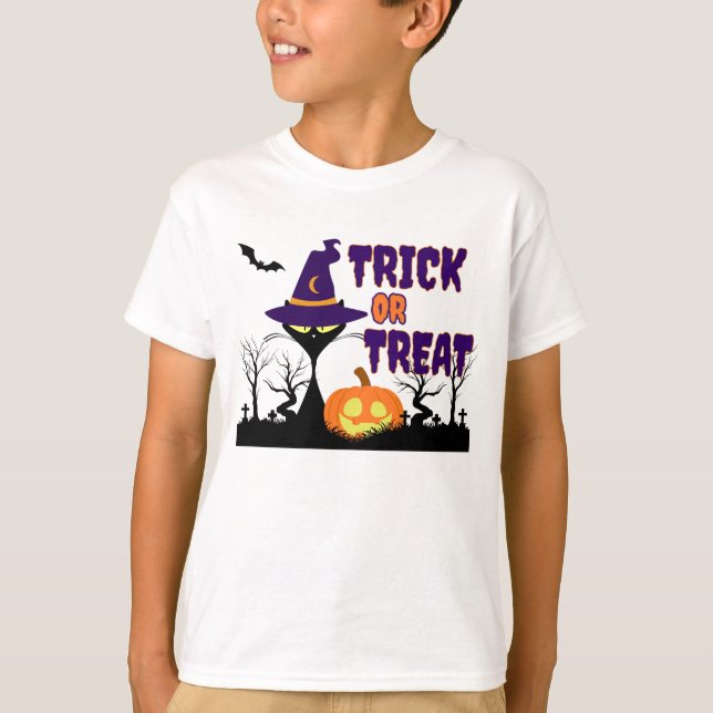 Trick or Treat - Chat d'Halloween - T-Shirt pour E (Devant)