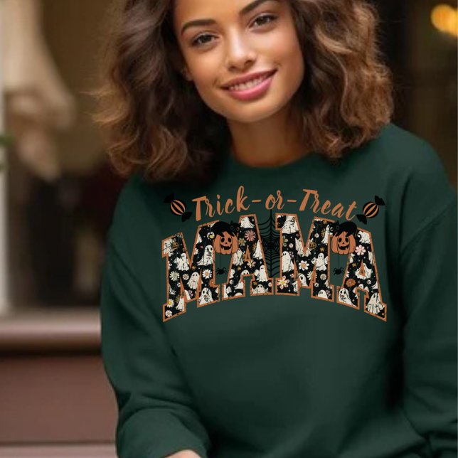 Trick or Treat Floral Print Mama Sweatshirt (Créateur téléchargé)