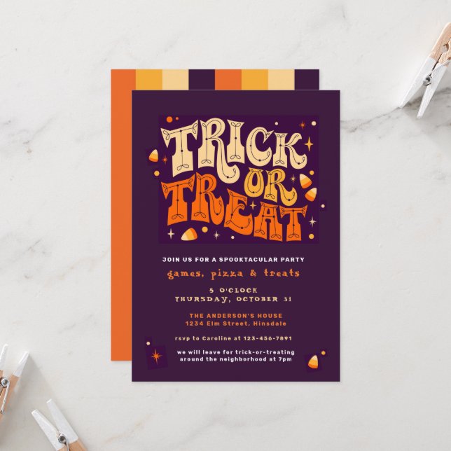 Trick or Treat Spooktacular Halloween Invitation d (Devant/Arrière en situation)
