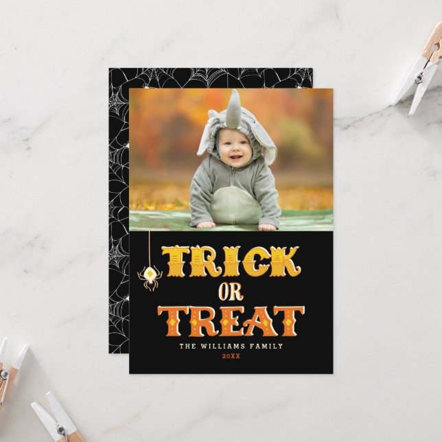 Trick ou Treat Spider Halloween Cartes photos (Devant/Arrière en situation)