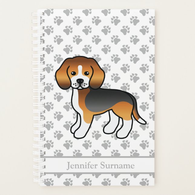 Tricolore Beagle mignon dessin animé Chien & Texte (Devant)