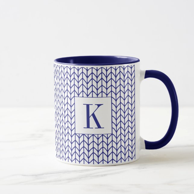 Tricot à rayures bleues Tasse Navy Combo + Initial (Droite)