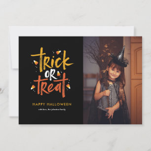 Tricoter ou traiter Candy Corn Halloween Carte pho