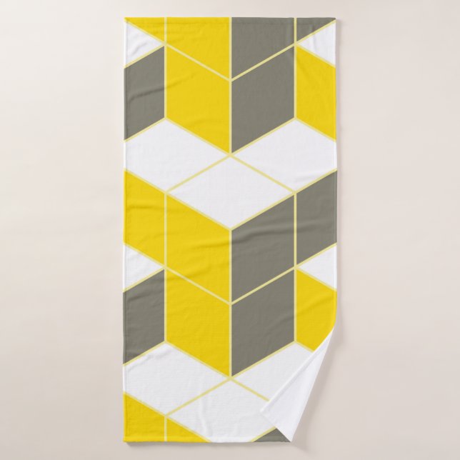 Trident cubique isométrique gris et jaune sans joi (Serviette de bain)