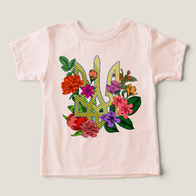 trident tryzub de l'héraldique ukrainienne fleurs  (Design Recto)