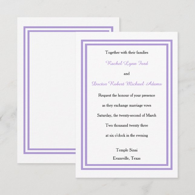 Trier double lavande - Faire-part de mariage 3x5 (Devant / Derrière)