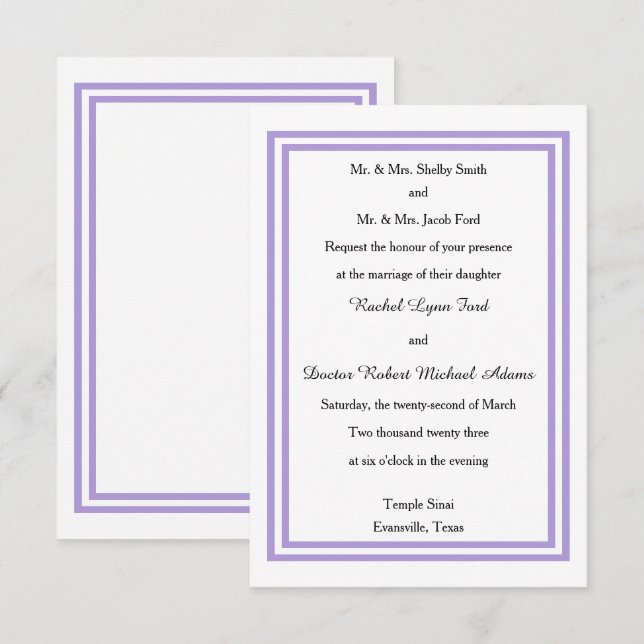 Trier double lavande - Faire-part de mariage 3x5 (Devant / Derrière)