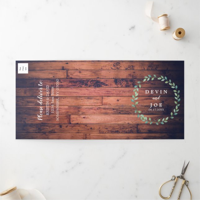 Trifold Watercolor Greenery Wedding Invitation (Extérieur)