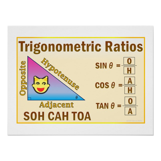 Trigonométrie SOH CAH TOA Classroom Poster Jaune (Devant)