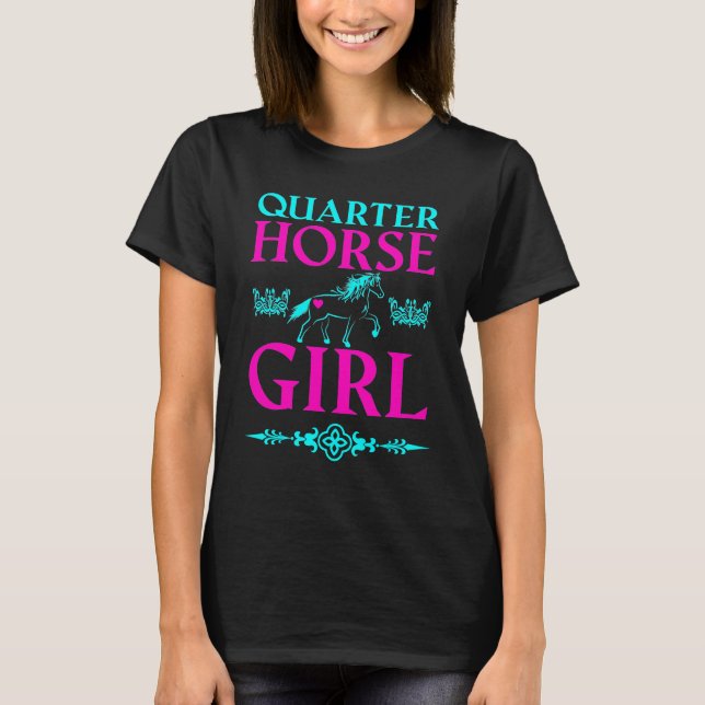 Trimestre Cheval fille en Aqua et T-shirt rose (Devant)