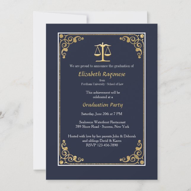Trimmed in Gold Justice Scale Invitations de gradu (Devant)