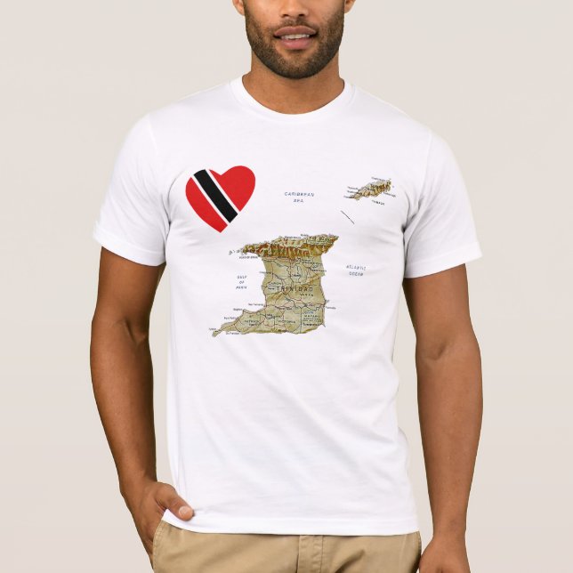 Trinité-et-Tobago Drapeau Coeur et carte T-shirt (Devant)