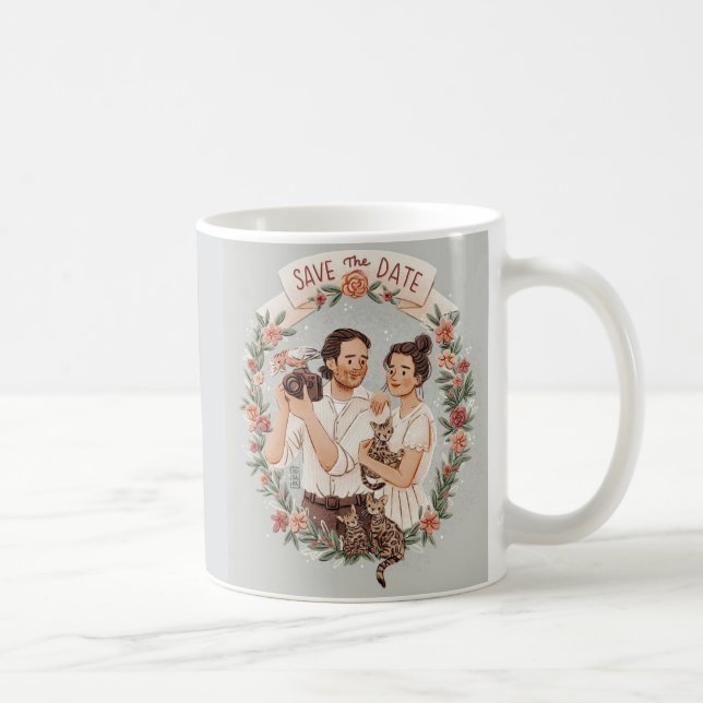 Trio Amour Fantaisiste – Mug pour Couple & Chat (Droite)