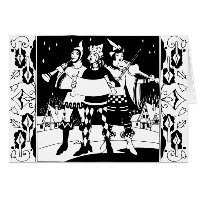 Trio de chanteurs de Noël en noir et blanc (Devant horizontal)