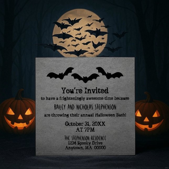 Trio de chauves-souris Invitation du parti Hallowe (Gray Trio of Bats Halloween Party Invitation)