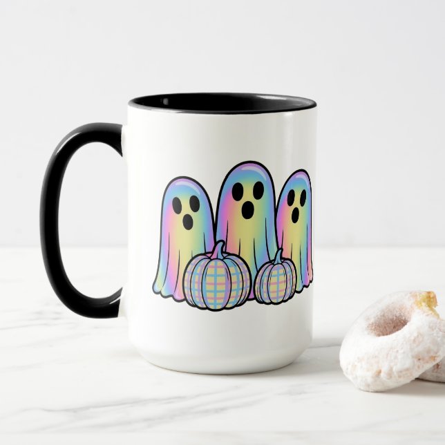 Trio de fantômes mignons Mug à café Halloween – Ad (Avec donut)