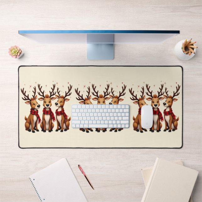 Trio de rennes de Noël mignon avec des carreaux (Bureau 1)