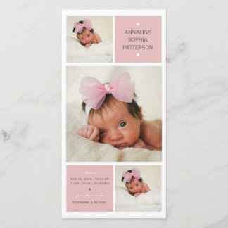 Trio moderne Photo Baby Girl Faire-part de naissan