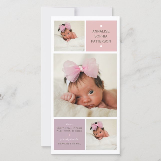 Trio moderne Photo Baby Girl Faire-part de naissan (Devant)