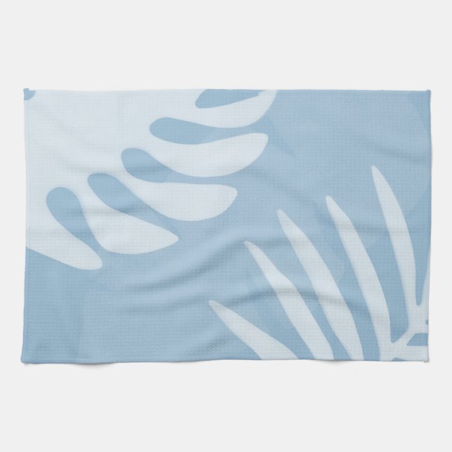 Trio Palm Feuille Blue Cuisine Serviette (Horizontal)