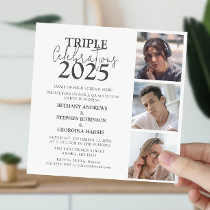 Triple Celebration 3 Photo Graduation Invitation