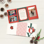 Triple de Noël Photo Rouge Vert Joie Florale<br><div class="desc">Rien ne dit des vacances de Noël comme des poinsettias ! Et ces trois cartes de voeux de Noël 5" x 7" vont certainement mettre vos amis et votre famille dans l'esprit des fêtes. La couverture- a le mot, "Joy" dans de grandes lettres de serif rouge avec un bouquet floral...</div>