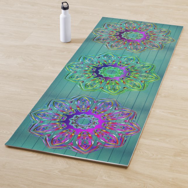 Triple hexagone mandala tapis de yoga magique (En situation)