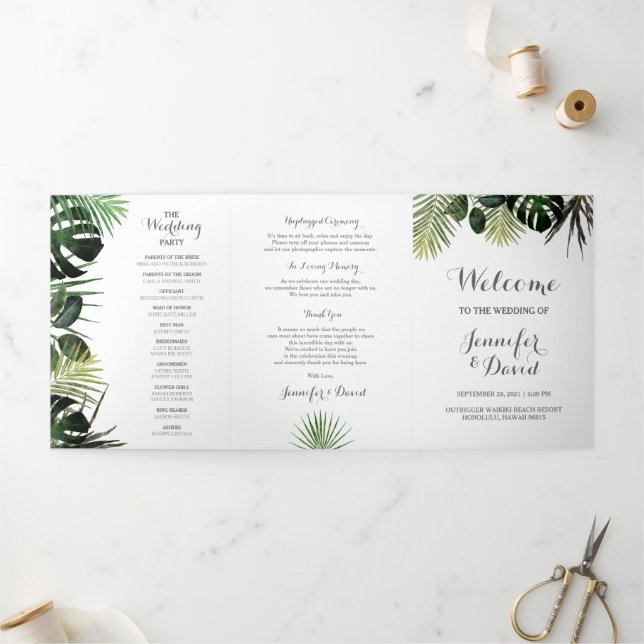 Tripler Tropical Wedding Programme Ceremony Order (Extérieur)