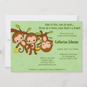TRIPLET Monkeys Baby Showbacks Invitations VERT MM