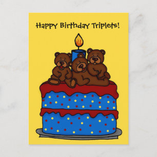 triplet ours gâteau d'anniversaire carte postale