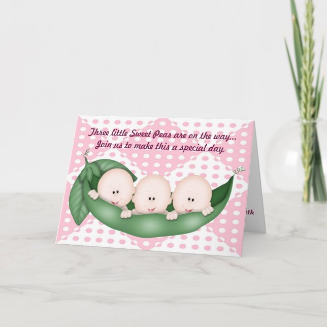 Triplet Pois Baby shower fille dans une invitation (Devant)